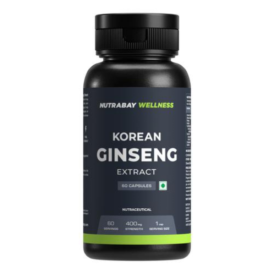 Nutrabay Wellness Korean Ginseng Extract (Panax Ginseng) - Support Vitality, Stamina, Energy, Mental Health & Performance - 400mg, 60 Veg Capsules