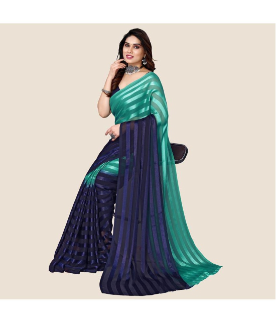 ANAND SAREES Satin Striped Saree Without Blouse Piece - Green ( Pack of 1 ) - Green