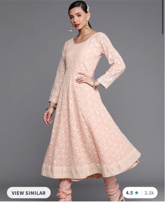 Women Pink Floral Embroidered Panelled Chikankri Kurta with Churidar & With Dupatta-S