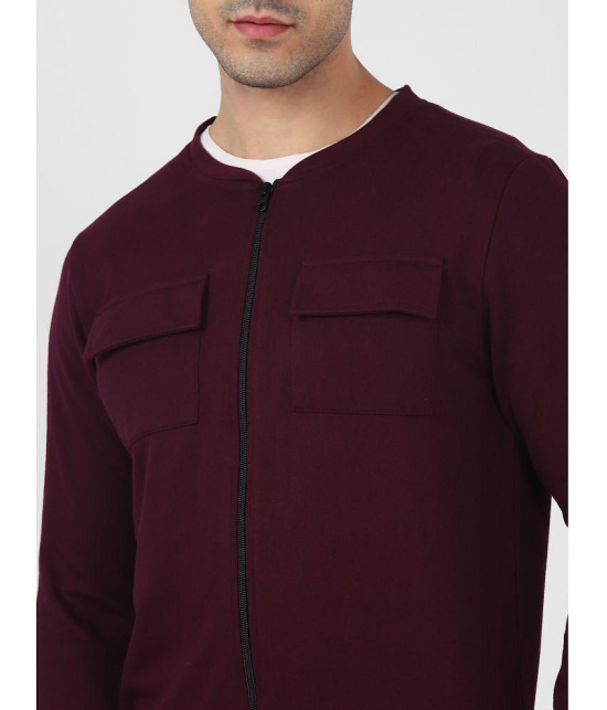 UrbanMark Men Regular Fit Front Open Zipper Full Sleeves Sweatshirt-Wine - None