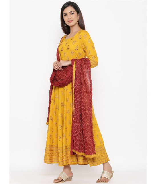 KIPEK - Mustard Rayon Women''s Anarkali Kurti ( Pack of 1 ) - None