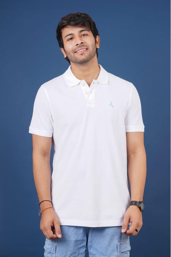Mens White Embroidery Polo T-Shirt