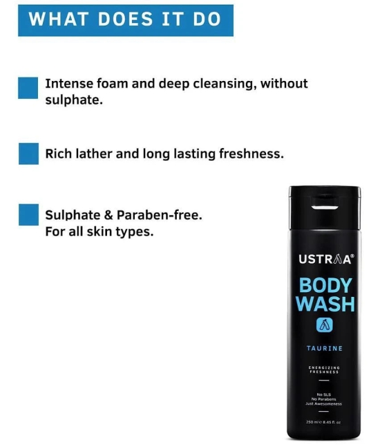 Ustraa Body Wash - Taurine - 200 ml - Menthol cooling, Energizing freshness & no post-shower dryness, intense foaming without sulphates