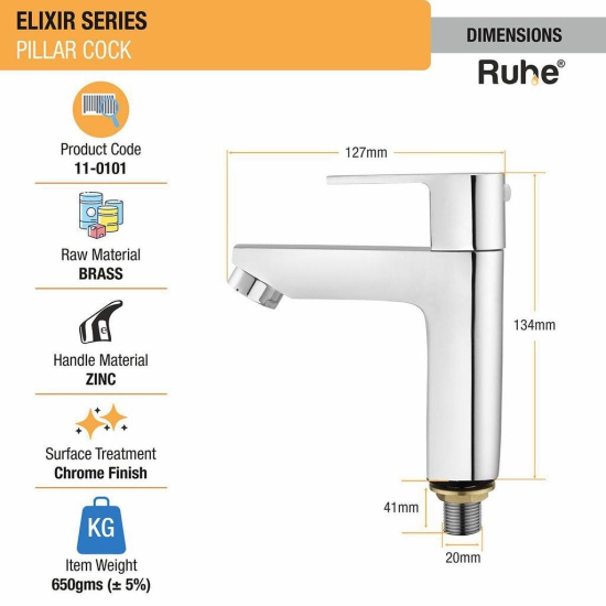 Elixir Pillar Tap Brass Faucet- by Ruhe®