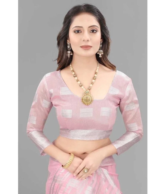 A TO Z CART Banarasi Silk Embellished Saree With Blouse Piece - Pink ( Pack of 1 ) - Pink