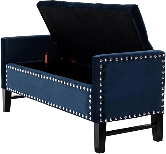 Royal Blue Premium Wood Upholstered Flip top Storage Bench-Blue