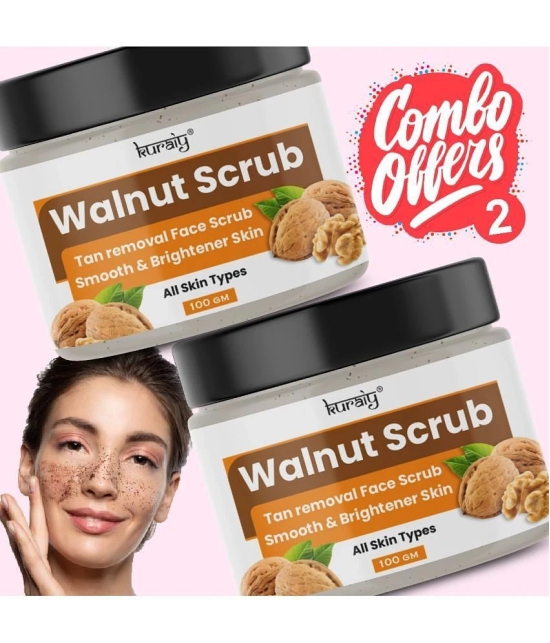 KURAIY Walnut Tan Removal Brightening & Revitalizing Face Scrub for All Skin Types 100g (Pack Of 2)