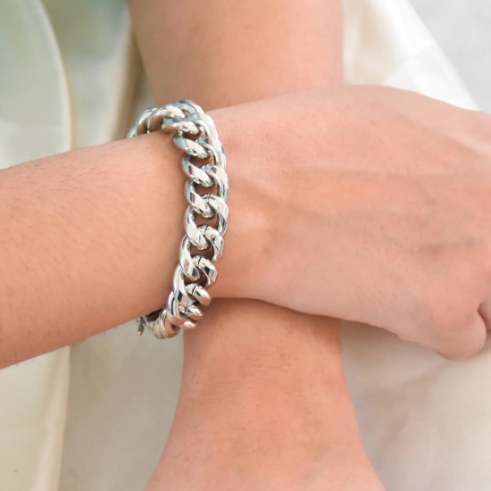 Silver Men Curb Chain Bracelet