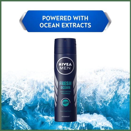 Nivea Men Fresh Ocean Deodorant - 48H Long Lasting Freshness With Fresh Aqua Scent, 150 Ml