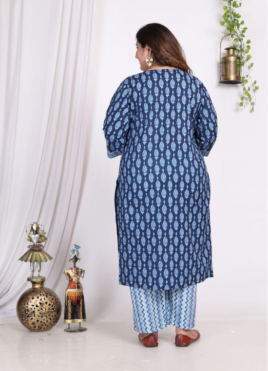 Swasti Cotton Printed Kurti With Palazzo Womens Stitched Salwar Suit - Blue ( Pack of 1 ) - None