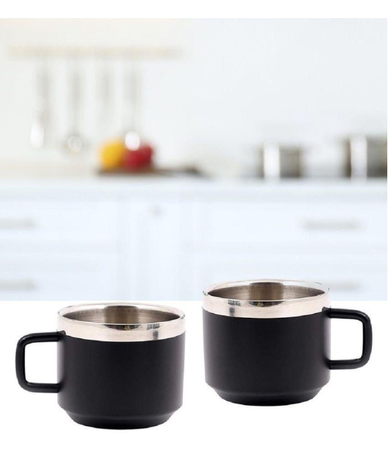 Dynore - Steel Double Walled Tea Cup 120 ml ( Pack of 2 ) - Black