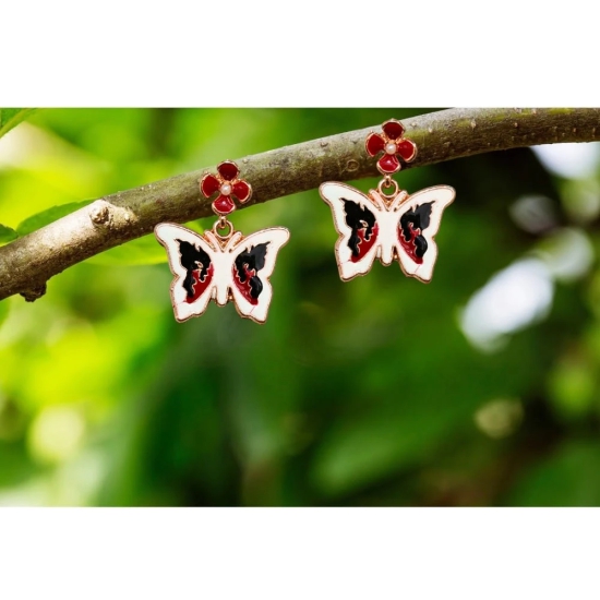 Peach Butterfly Earrings with Flower Studs