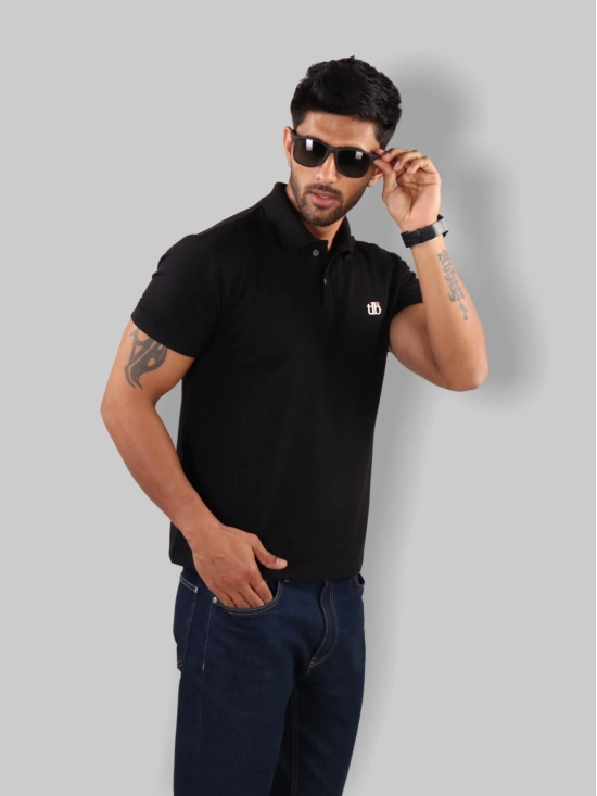 Men Black Polo Neck T-Shirt-S / Black