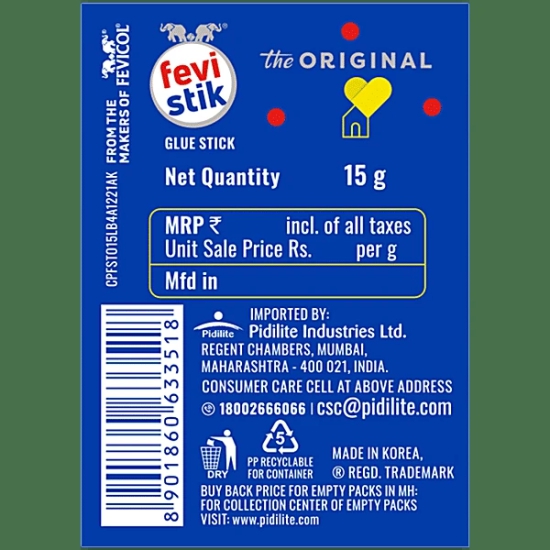 Fevistik Super Glue Stick - The Original, Nontoxic, For Sticking Paper & Craft Projects, 15 Gm