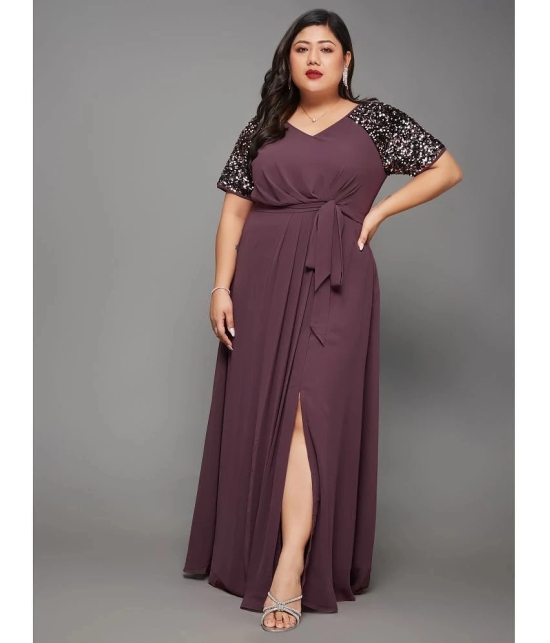 Miss Chase A+ Georgette Embellished Full Length Womens Side Slit Dress - Mauve ( Pack of 1 ) - None