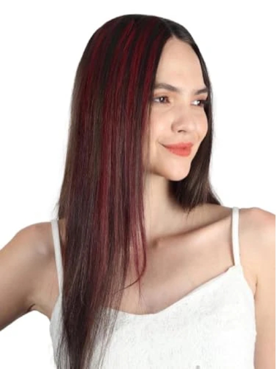 RefynHair Human Hair Extensions | Burgundy Color Clip-In Hair Streaks/Streax for Fashionable Looks! | Size 20 Inches | Pack of 1(Single Piece)