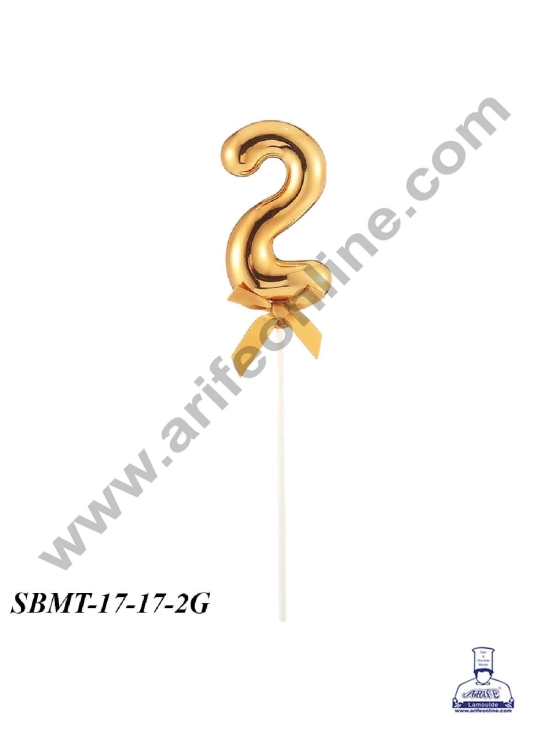 CAKE DECOR™ Plastic Balloon Style 2 Number Cake Topper - 1 Piece-Gold