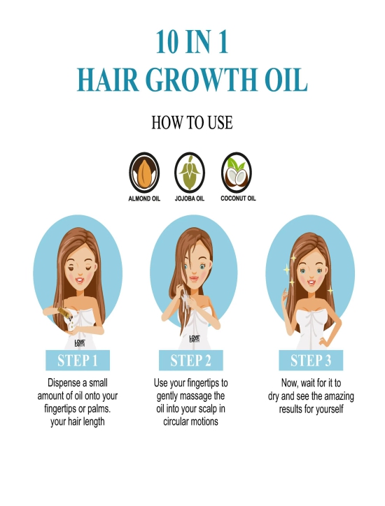 Love Earth 10 In 1 Hair Growth Oil|Soybean Oil, Black Seed Oil, Jojoba Oil,  Sweet Almond Oil, Coconut Oil, Castor Seed Oil, Spikenard Oil, Ashwagandha Oil, Graecum Seed Oil, Zizanoides Root Oil|