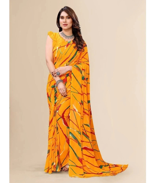 ANAND SAREES Georgette Printed Saree With Blouse Piece - Yellow ( Pack of 1 ) - Yellow