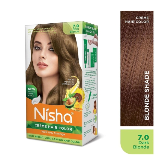 Nisha Creme Hair Color 7.0 Dark Blonde 120g Pack of 3, Permanent Hair Colour for Long Lasting Hair, 100% Grey Coverage