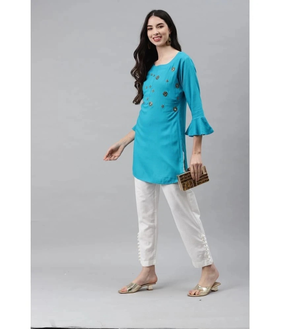 HIGHLIGHT FASHION EXPORT - Blue Rayon Womens Straight Kurti - S