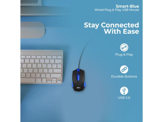 Foxin Smart - Blue Wired USB Mouse High Resolution 800 DPI