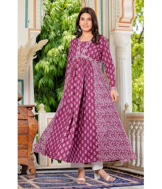 Vbuyz Cotton Printed Anarkali Womens Kurti - Lavender ( Pack of 1 ) - None