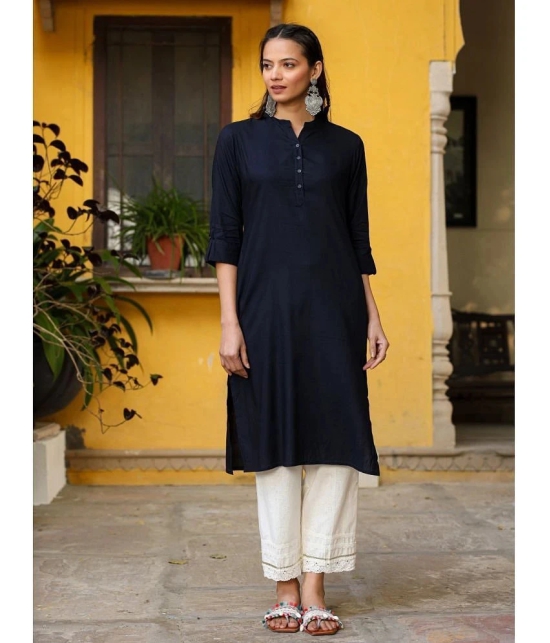 Juniper Rayon Solid Straight Womens Kurti - Navy Blue ( Pack of 1 ) - None