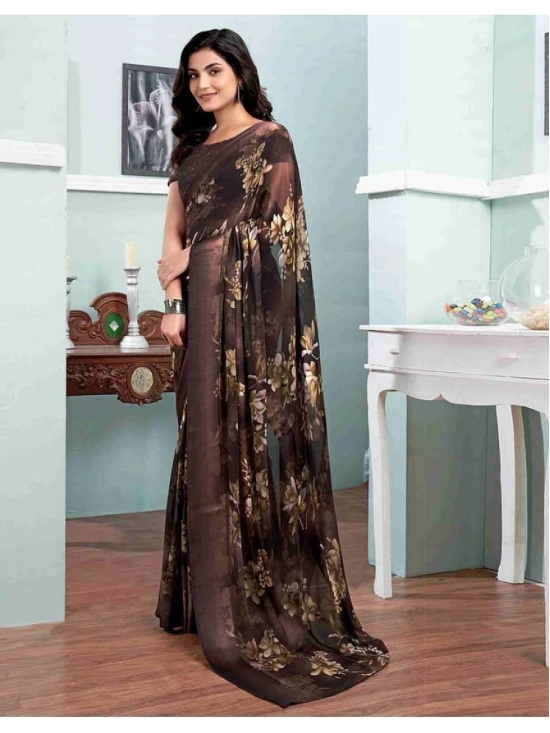 Sitanjali Georgette Printed Saree With Blouse Piece - Brown ( Pack of 1 ) - Brown