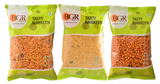 BGR Foods Combo Offer - Garlic Mixture, Ompudi & Khara Boondi (525g Pack Of 3)