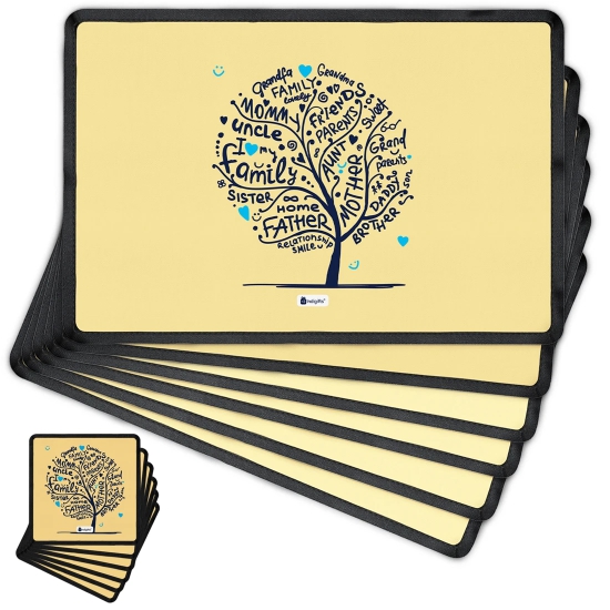 Indigifts Diwali Decoration Items Family Love Tree Cream Table Mat and Coaster Set of 6 - Diwali Gift Items, Dipawali Gift Items, Dipawli Gifts, Deepawali Greetings, Deepavali Decoration