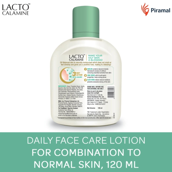 Lacto Calamine Face Lotion For Oil Balance - Combination To Normal Skin - 120 Ml