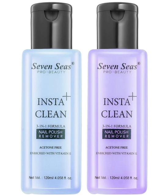 Seven Seas Insta Clean Acetone Free Enriched With Vitamin E|Nail Polish Remover(Blue-Purple)Pack of2