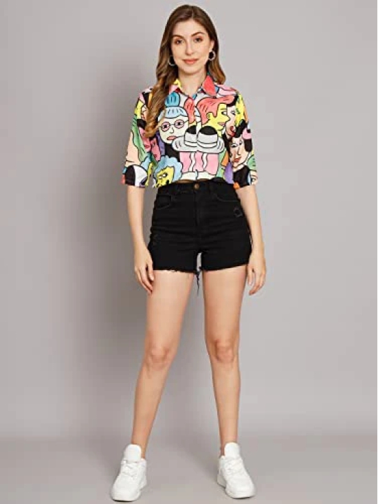 FUNDAY FASHION Women Regular Wear Boxy Fit Crop Printed Casual Shirt/Regular Fit Top