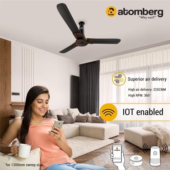 Atomberg Studio Smart+ IOT Enabled 1200 mm BLDC Motor with Remote 3 Blade Ceiling Fan(Earth Brown)