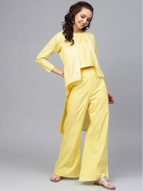 Women Yellow Solid Top with Palazzos & Shrug