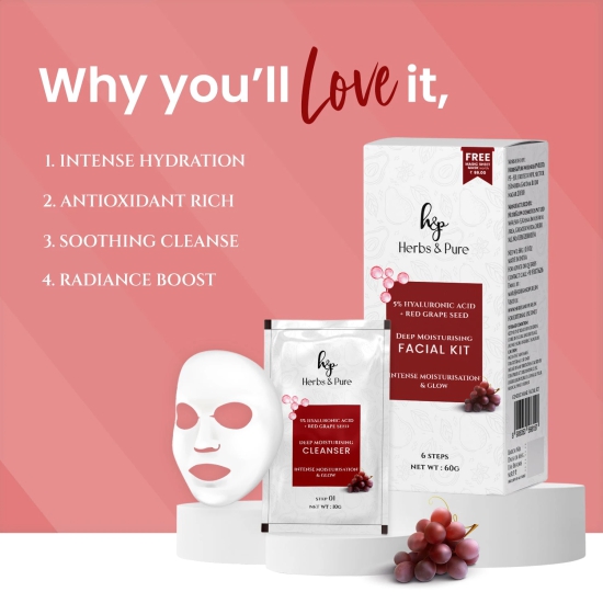 Deep Moisturising Red Grapes Facial kit, Face Wash, Bleach and Kojic Acid Face Serum