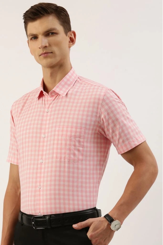 Men Pink Regular Fit Formal Half Sleeves Formal Shirt