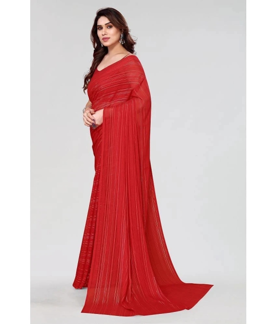 ANAND SAREES Satin Self Design Saree Without Blouse Piece - Red ( Pack of 1 ) - Red