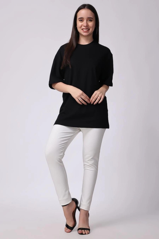 Womens Black Plain Oversized Drop Shoulder T-Shirt-XL / Black