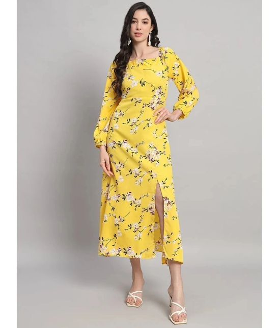 Curvydrobe Crepe Printed Midi Womens Side Slit Dress - Yellow ( Pack of 1 ) - None