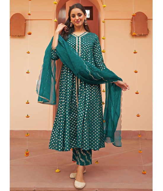 Janasya Brocade Embellished Kurti With Pants Womens Stitched Salwar Suit - Teal ( Pack of 1 ) - None