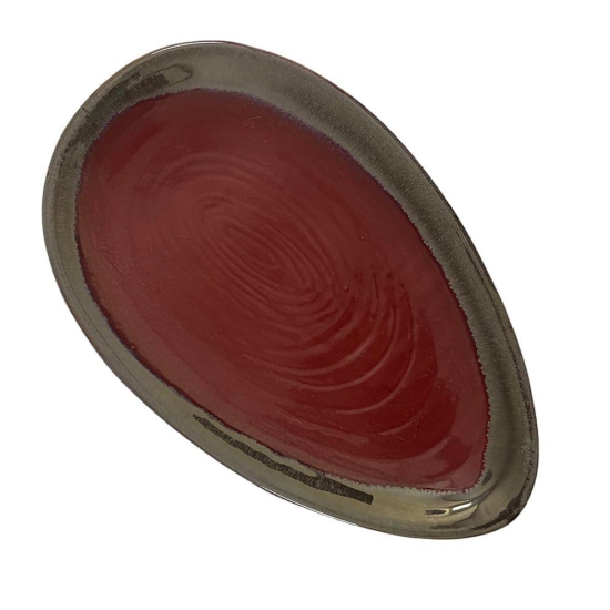 Ceramic Dining Red Almond Shaped Glazed Ceramic 13 Inches Serving Platter