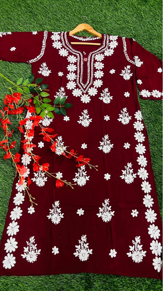 Modal Lucknowi Chikan Kurti-Maroon / 40/L