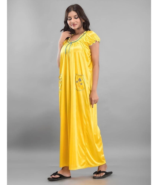 Anjaneya Creations - Yellow Satin Womens Nightwear Nighty & Night Gowns ( Pack of 1 ) - None