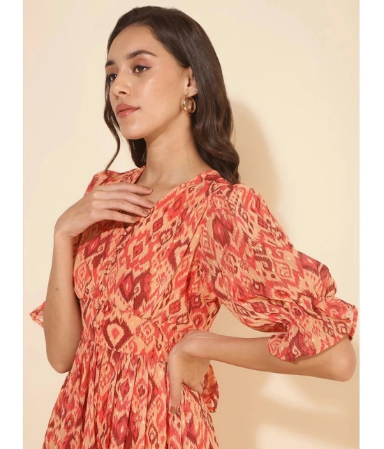 Janasya Georgette Printed Midi Womens Fit & Flare Dress - Orange ( Pack of 1 ) - None