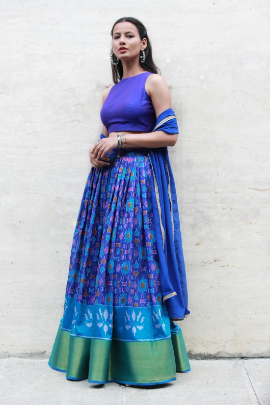 Blue Silk Patola Lehenga Set