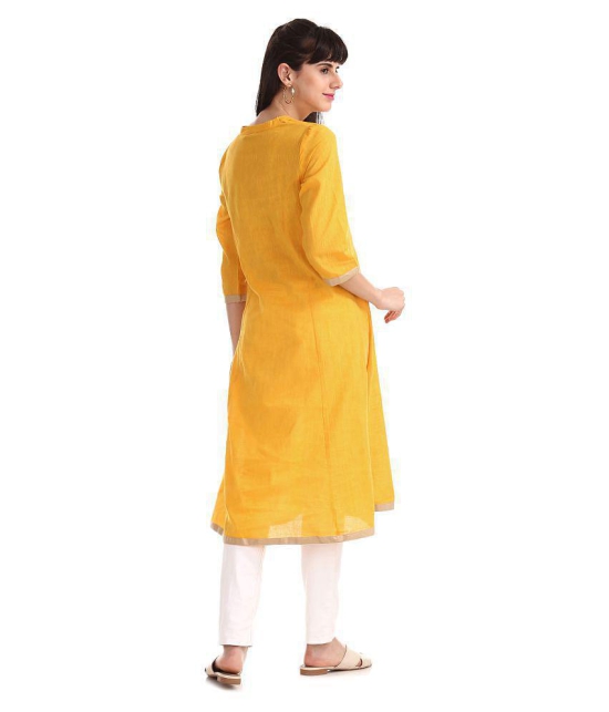 Karigari - Yellow Cotton Women's Flared Kurti ( Pack of 1 ) - XL