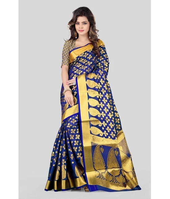 Gazal Fashions - Blue Banarasi Silk Saree With Blouse Piece ( Pack of 1 ) - Blue