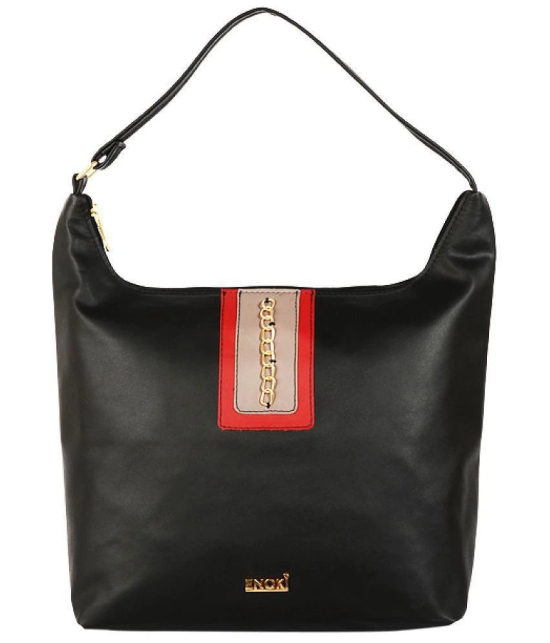 Enoki - Black Faux Leather Hobo Bag - Black